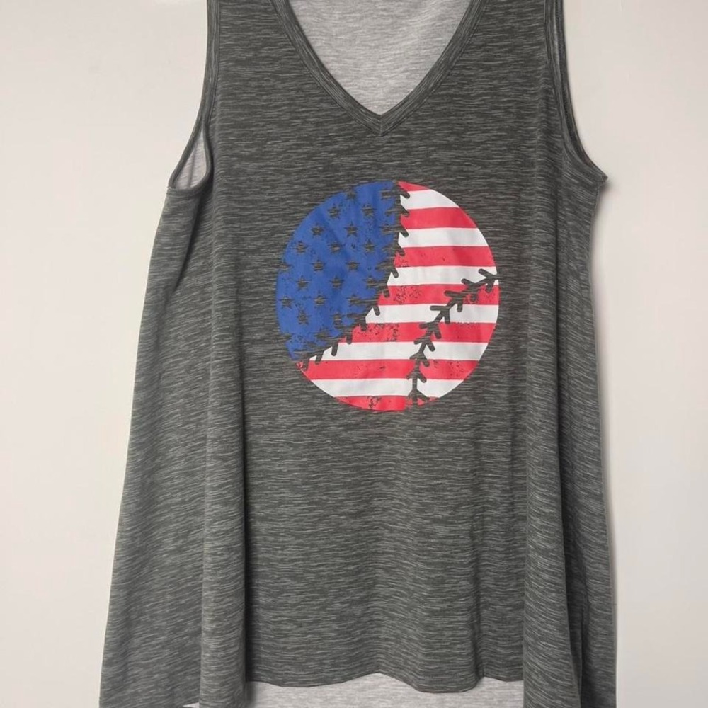 Lularoe Baseball tank top Grey and red white and blue patriotic x. (oversize)